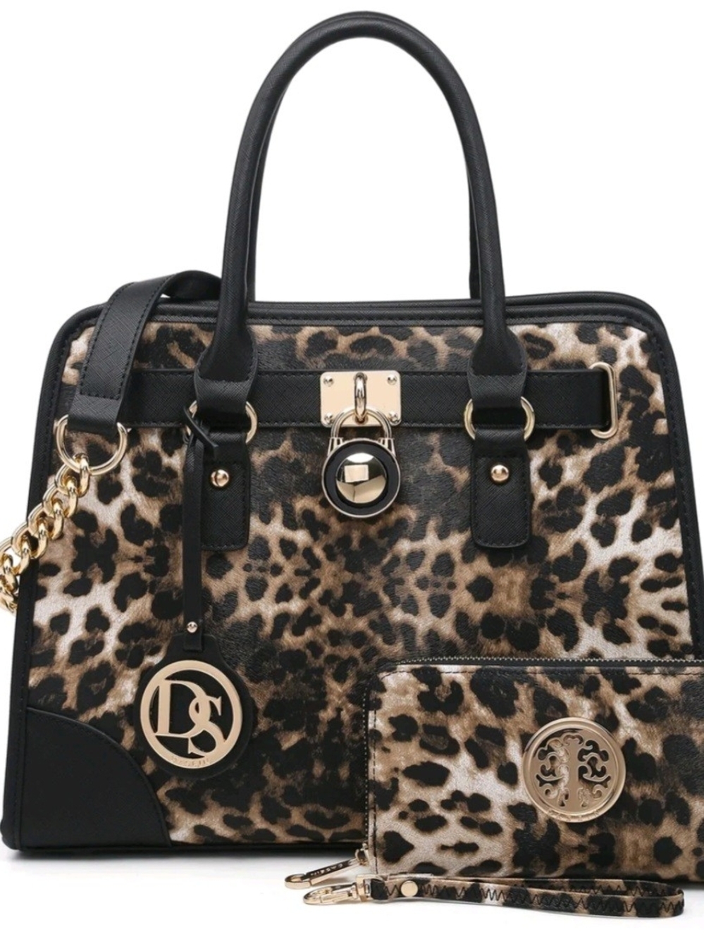 Dasein Leopard Print Satchel Brown & Black